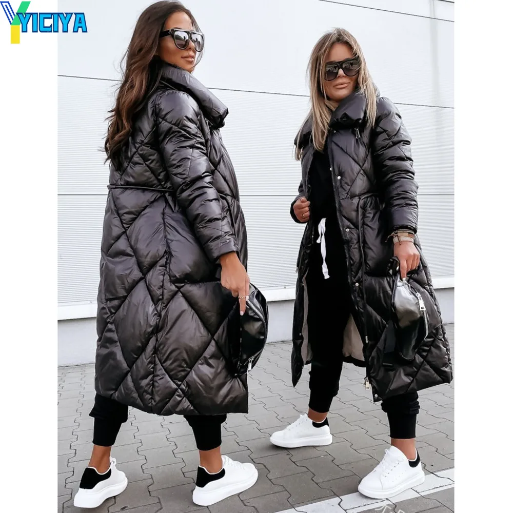 YICIYA Parkas Outwear Woman Winter 2023 Long Sleeve Lapel Long Keep Warm Solid Parkas Outwear Zipper Cotton-Padded Coat Jackets