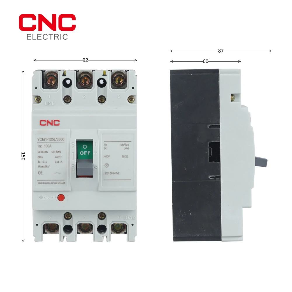 CNC YCM1-125L 3P 100A Plastic Molded Case Circuit Breaker MCCB 8kA Short-circuit Breaking Capacity Distribution Apparatus |