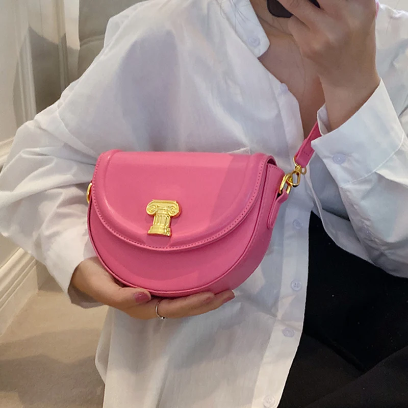 

Сумка-седло женская из экокожи, элегантный саквояж на плечо розового и желтого цвета, мессенджер, сумочка кросс-боди в Корейском стиле