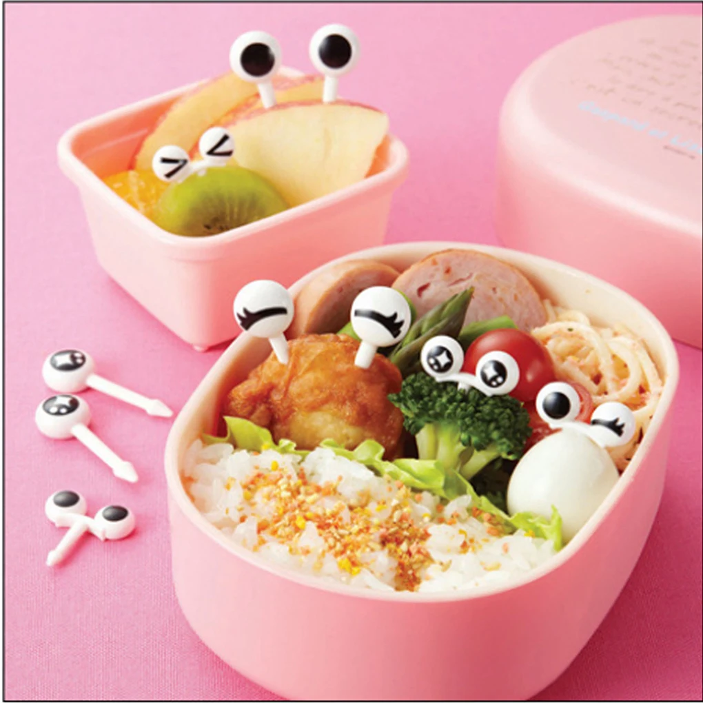 

10 Pcs/Set Mini Eye Fruit Fork Reusable Plastic Fruit Fork Decorative Sticks Kids Lunch Bento Box Accessories Party Decor