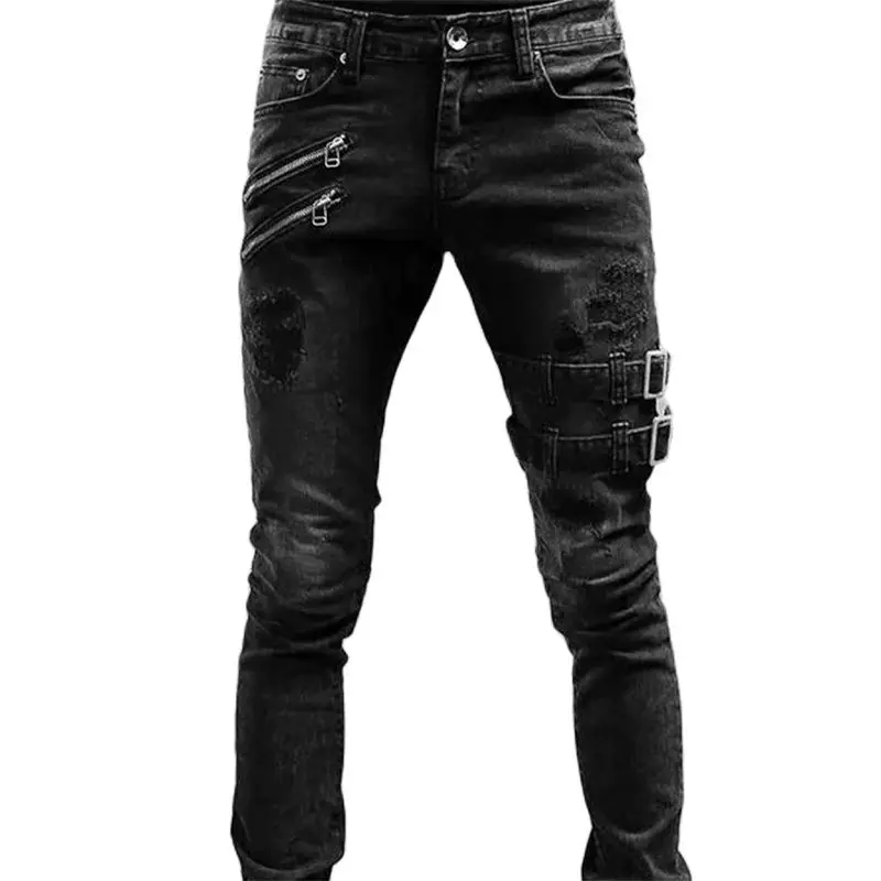 

Men High Waist Fashion Jean Spring Summer Boyfriend Motorcycle Street Wear Skinny Casual Denim Pants Jeans Straight Trousers