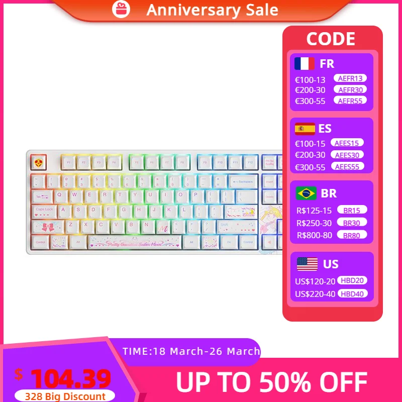 

Akko Crystal 5108B Plus Mechanical Gaming Keyboard RGB Hot-Swap BT5.0/2.4Ghz/Type-C with Dye-Sub PBT JDA Profile Keycap