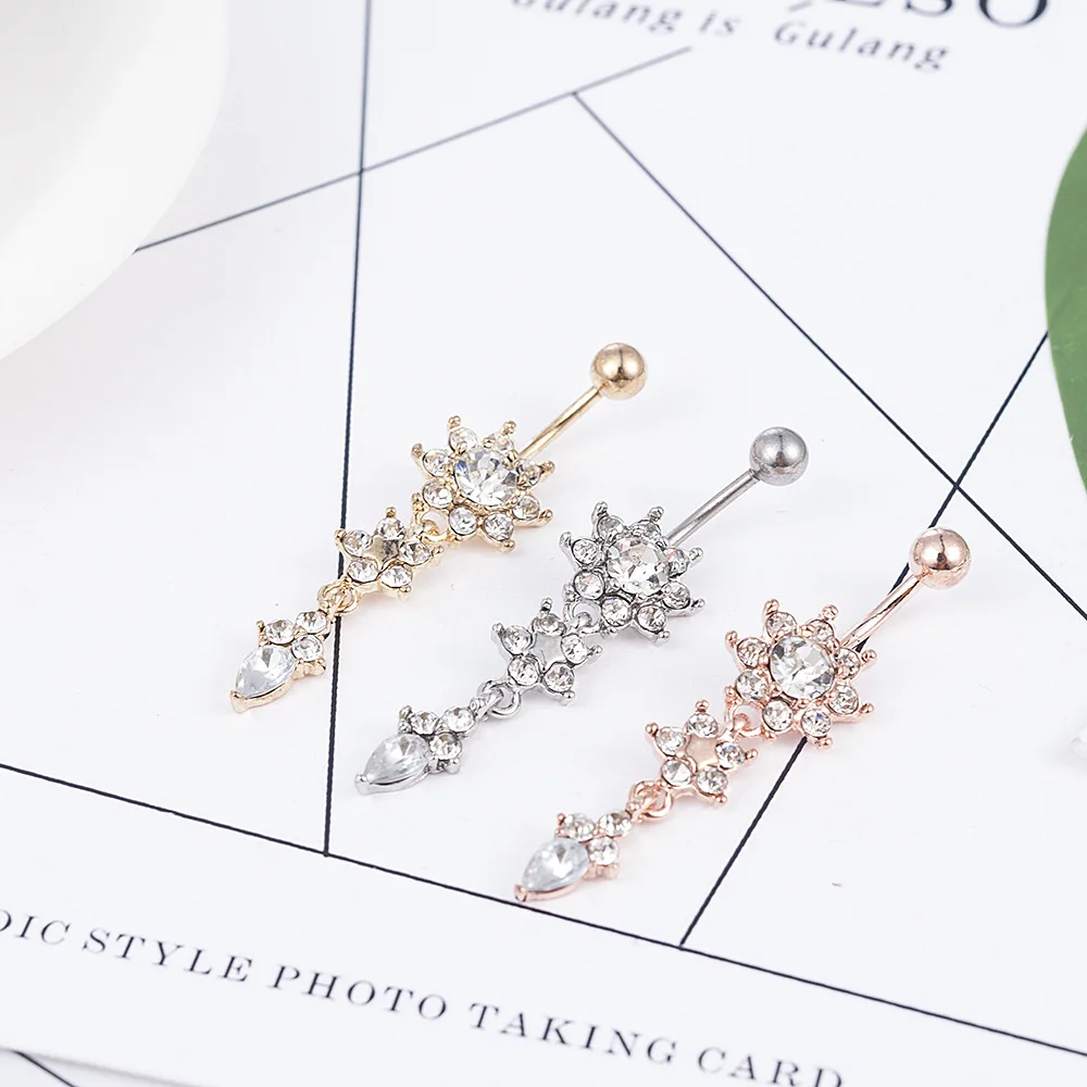 Crystal Belly Button Ring Barbell Dangle Pendant Body Piercing Nombril Ombligo Buckle Men's Women's Jewelry |