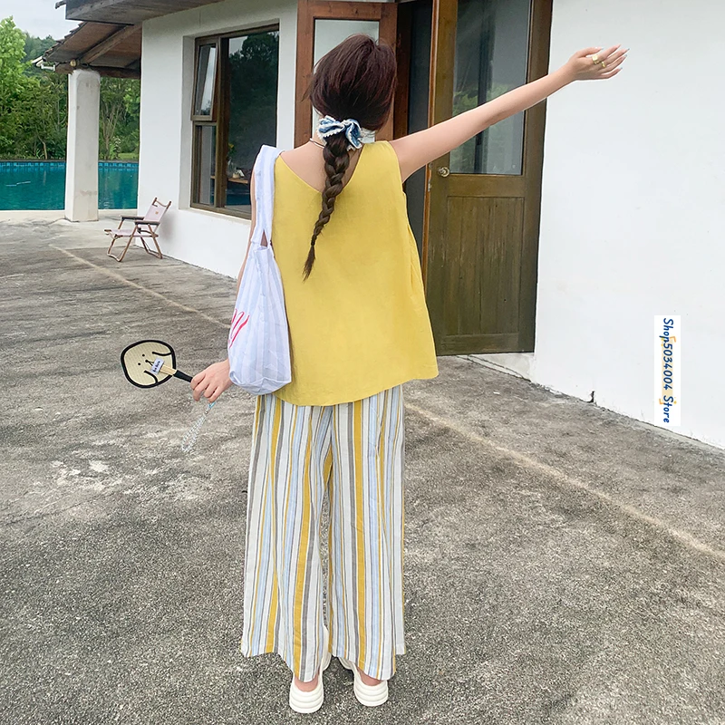 Женский Повседневный костюм из двух предметов желтая Свободная рубашка без