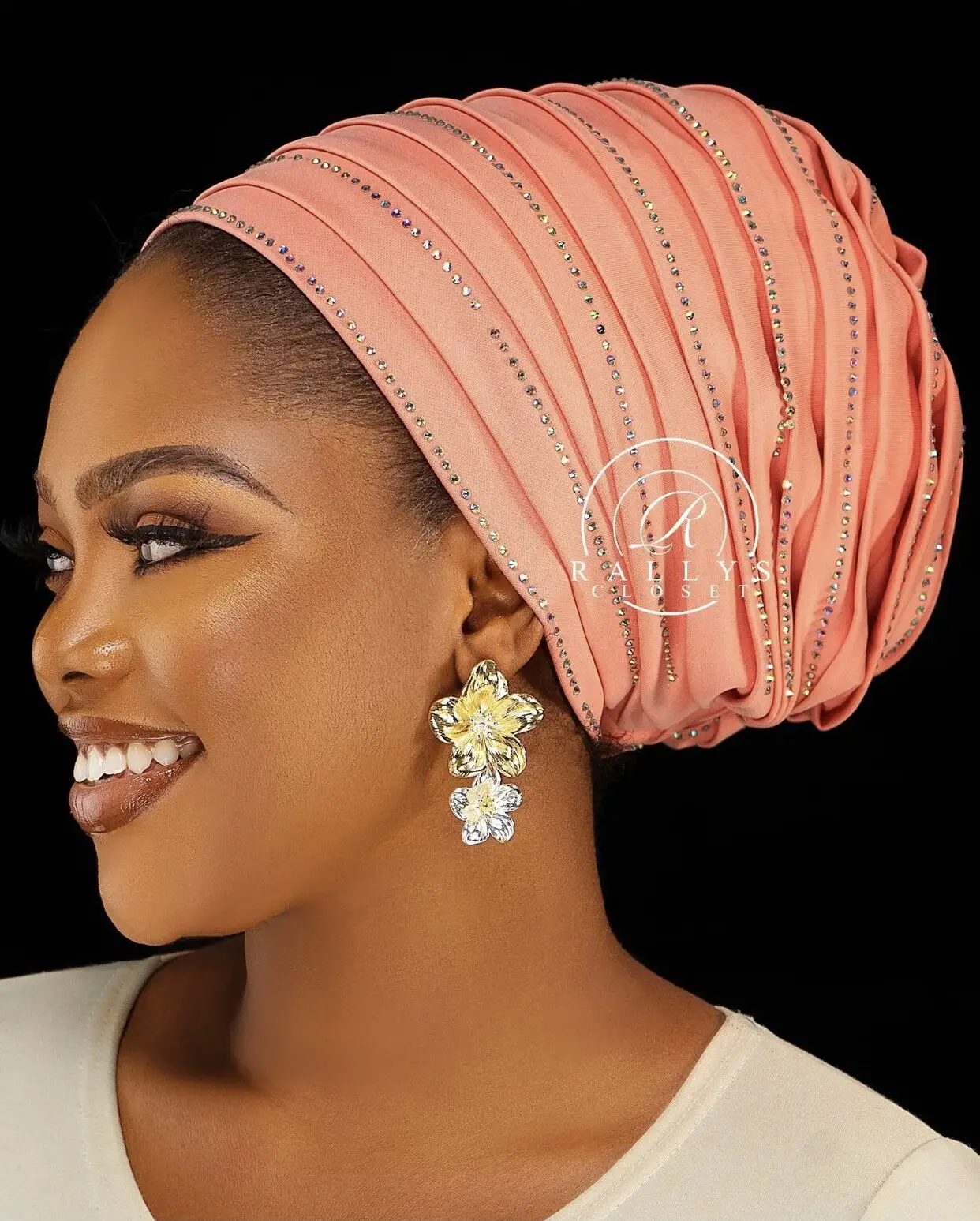 2022 New Rhinestones Women's Pleated Turban Cap Candy Color African Hat Nigeria Geles Muslim Headscarf Bonnet Ladies Head Wraps