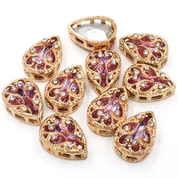 wholesale violet 5pcsbag drop shape crystal glass stone sewing rhinestones with nest gold claw for diy jewelry making