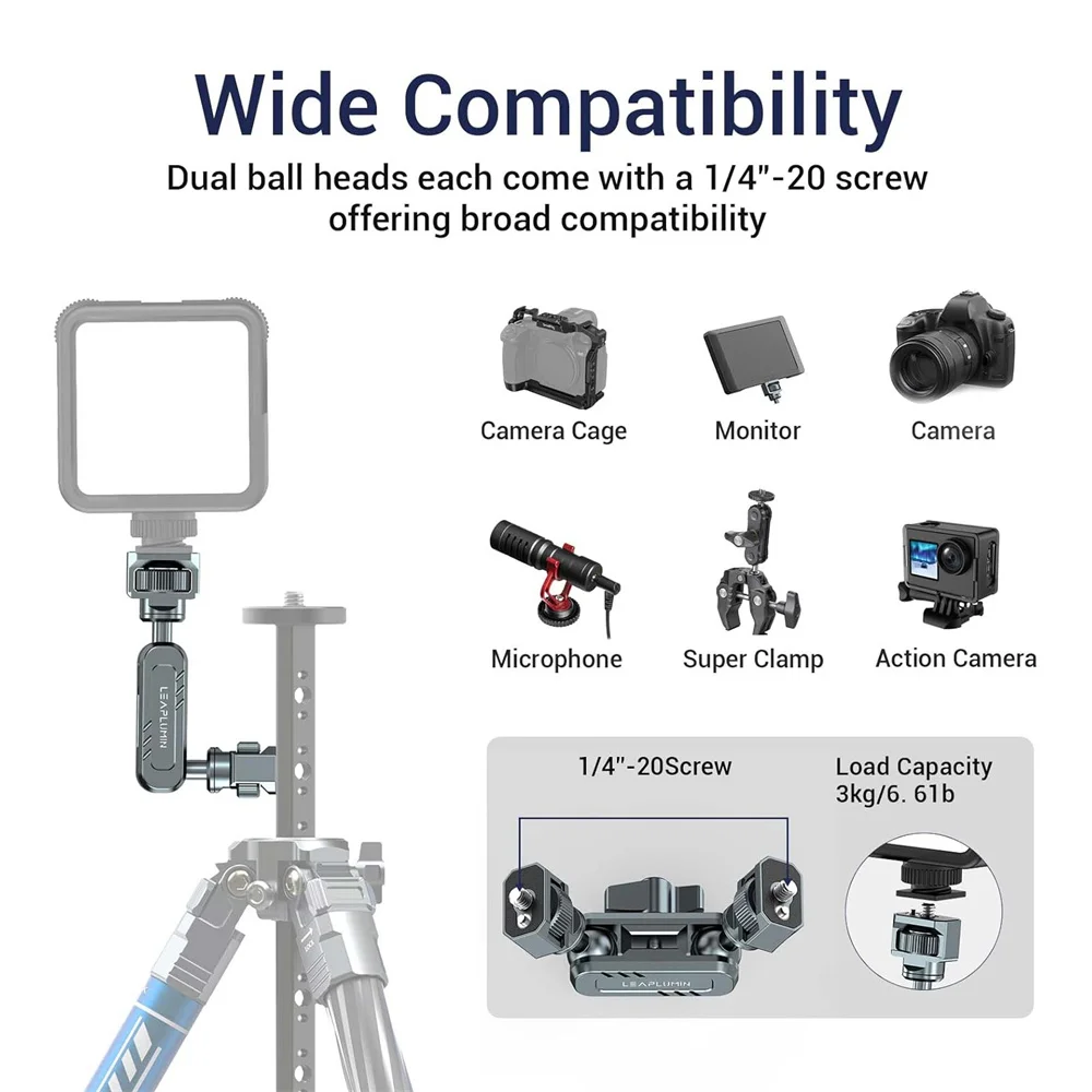 2024 Upgrae Metal Magic Arm W с двойной шаровой головкой 360 1/4 дюйма удлиненное крепление для