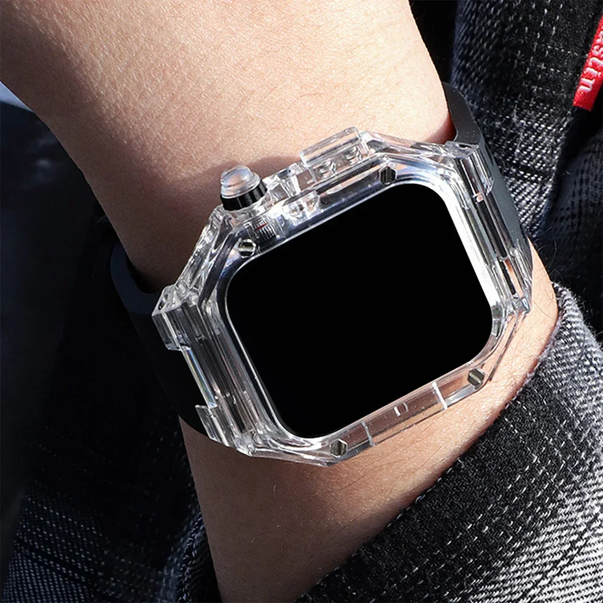 Фото Прозрачный комплект модификации, ремешок для ПК для Apple Watch S10, 42 мм, 46 мм, модный чехол, ремешок для iWatch Series 10, силиконовый браслет №2