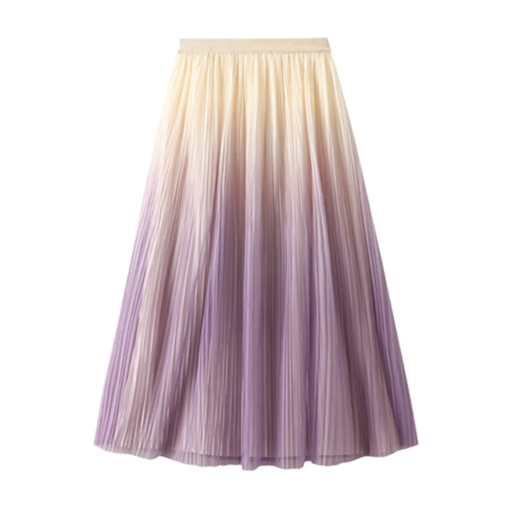 

Long Mesh Tulle Skirt Women 2023 Korean Fashion Elegant High Waist Ball Gown Skirt Gradient Midi Skirt Female Purple