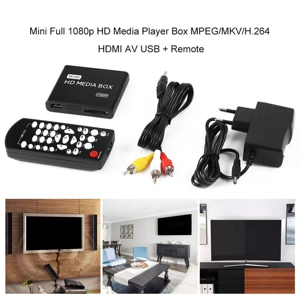 Mini Media Player 1080P Mini HDD Media Box TV box Video Multimedia Player Full HD With SD MMC Card Reader 100Mpbs EU Plug images - 6