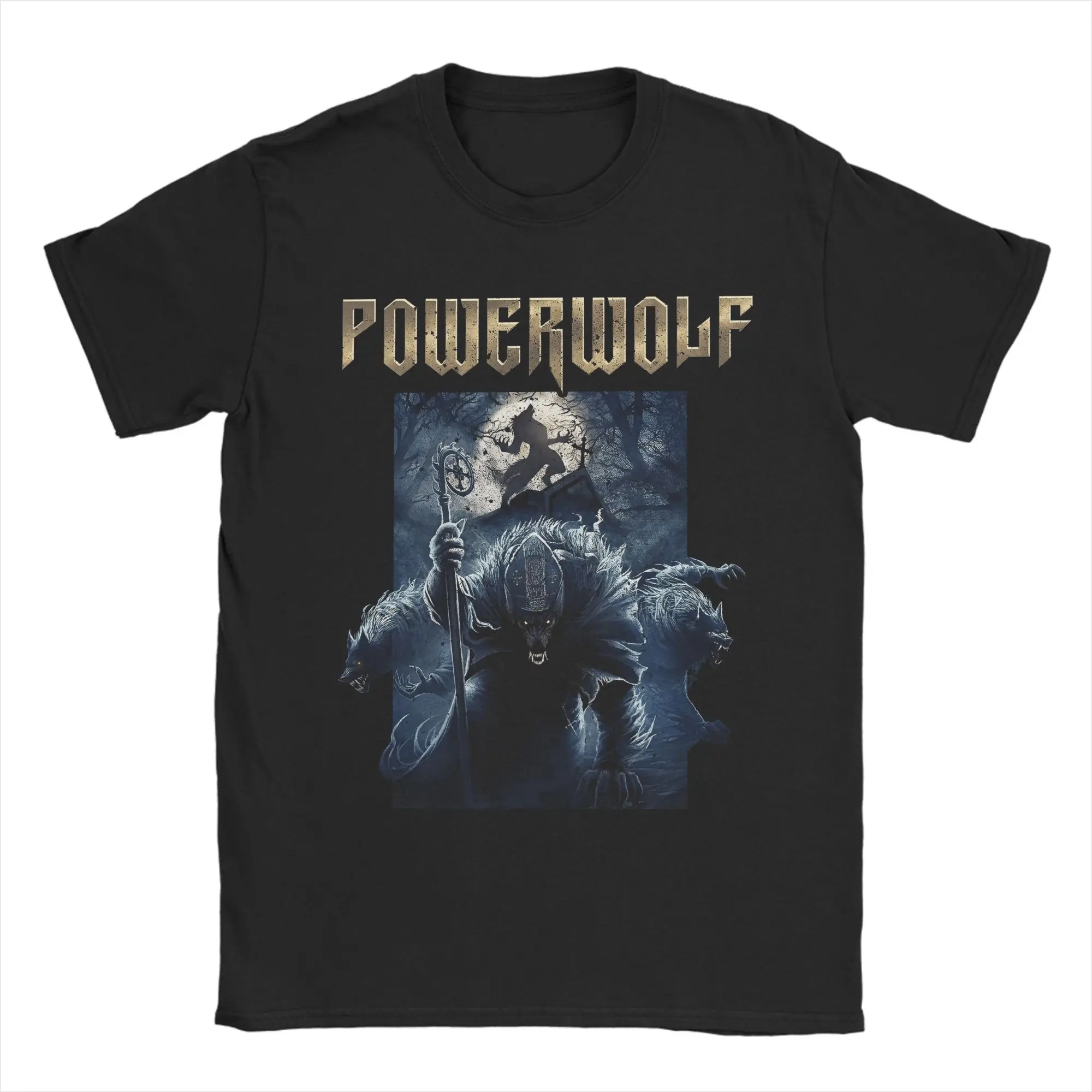 Фото Мужская футболка Powerwolf Band, одежда из чистого хлопка, модные футболки с короткими рукавами и круглым вырезом, идея подарка, футболка №1