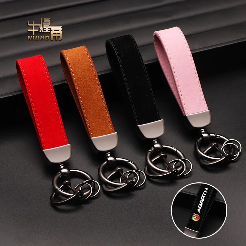 

Suede Car Keychain For Fiat Abarth Alfa Romeo SAAB Opel Chrysler Jeep Dodge RAM Key Rings Metal Anti-loss Protector Accessories