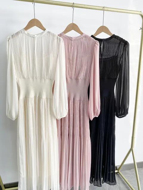 Kuzuwata Japanese Temperament Waist Wrapped Bubble Sleeve Vestidos De Mujer Pleated Chiffon O Neck Robe 2023 Spring Sweet Dress 6 Kuzuwata Japanese Temperament Waist Wrapped Bubble Sleeve Vestidos De Mujer Pleated Chiffon O Neck Robe 2023 Spring Sweet Dress 6