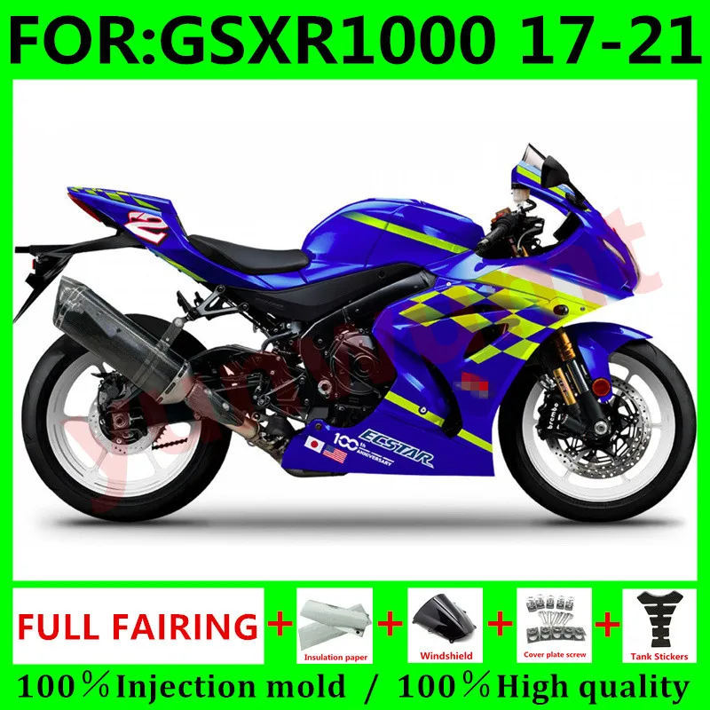 

Обтекатели для мотоцикла, комплект обтекателей для бака SUZUKI GSX-R1000 17 18 19 20 21 GSXR1000 2017 - 2021 k17, Обтекатели для кузова, синий, желтый