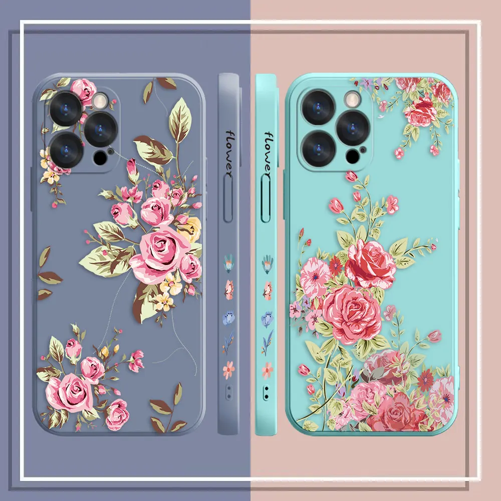 Phone Case For Apple iPhone 14 13 12 11 Pro XS Max Mini X XR SE 7 8 6 Plus Case Cover Funda Cqoue Shell Capa Pretty Pink Flowers