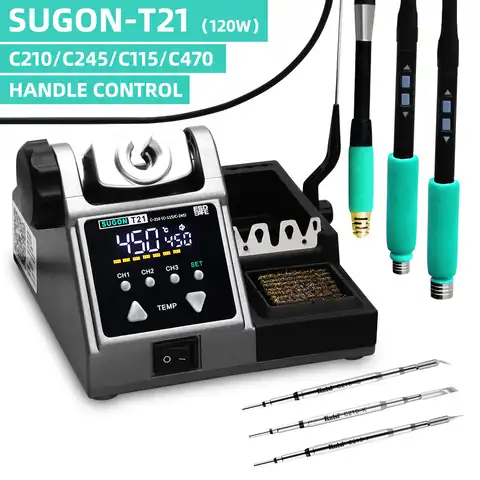 Паяльная станция SUGON T21, совместимая с JBC, паяльник, наконечники C210/C245/C115, контроль температуры, Сварочная паяльная станция