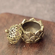 레트로 구리 작은 연꽃 포켓 할로우 아웃 향 스틱 버너 황동 향 거치대, 커버 포함, 홈 데코 백단향