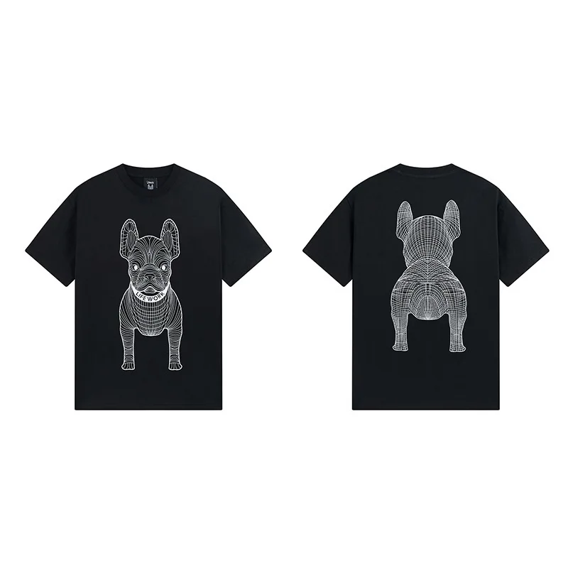 Tide Brand Life Three-dimensional Three-dimensional Line French Fighting Dog Male T-shirt Work Short-sleeved Casual Loose Tshirt images - 6