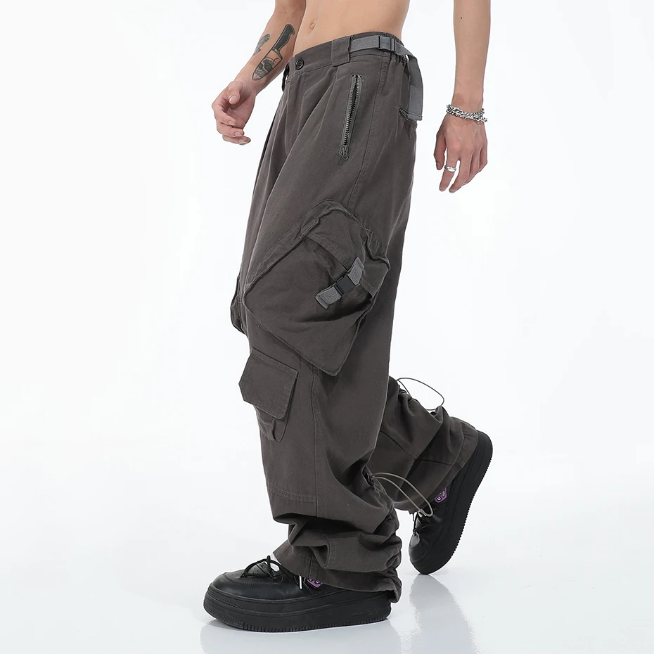 

Брюки-карго мужские с широкими штанинами, Свободные мешковатые штаны с большими карманами, военные тактические повседневные черные штаны с...