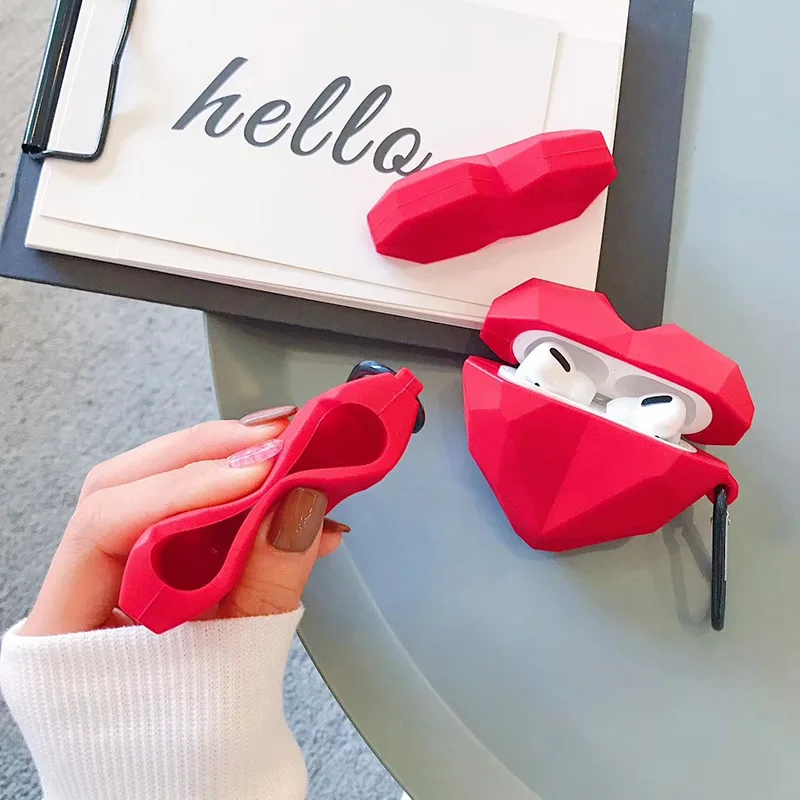 

For AirPods Pro Case Soft Silicone Heart Diamond Fashion Red Heart Wireless Headphone Cover For Apple Airpods 1 2 3 Case