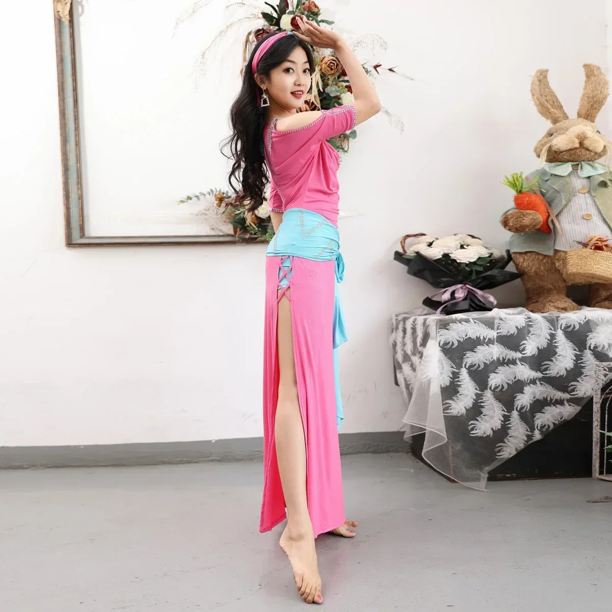 Костюм для танца живота из 7 предметов с открытыми плечами