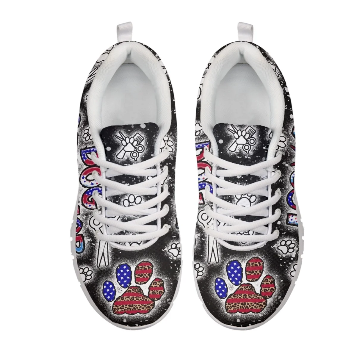 INSTANTARTS Fashion Dog Groomer Design Running Sneakers for Women Lightweight Lace up Flat Shoes Dog Paw Design Girl Mesh Shoes 