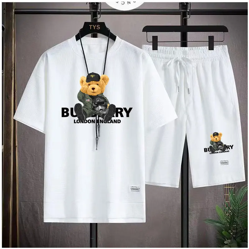 

Спортивный костюм мужской из двух предметов, футболка и шорты, роскошный брендовый комплект, модная уличная одежда с принтом, лето