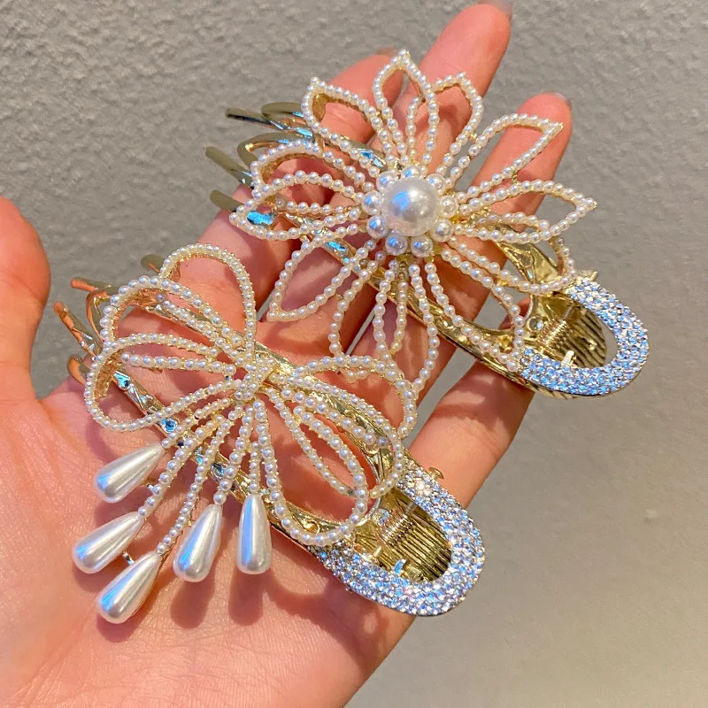 

Rhinestone Flower Metal Hairclip For Women Fashion Creative Crystal Pearl Big Barrette Hairpin Accessories Jewelry Gift