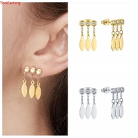 925 sterling silver ear needle crystal pendant leaf shaped tassel fashion all match ear studs earrings party jewelry women gifts
