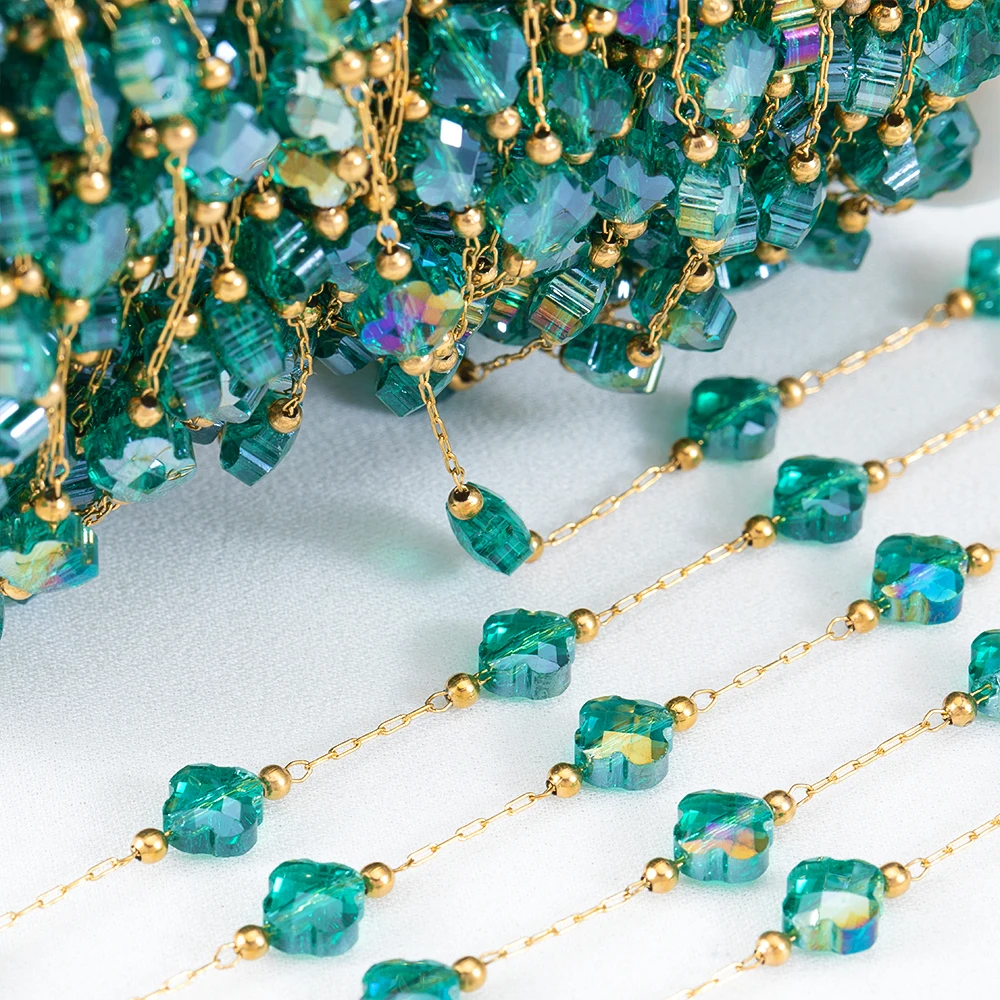 Цепочка Из Нержавеющей Стали с прозрачными камнями прозрачная зеленая цепочка