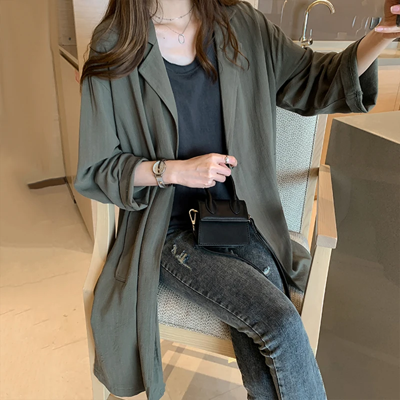 

Windbreaker women's all-match casual and comfortable spring and autumn temperament was thin knee-length coat with long sleeves