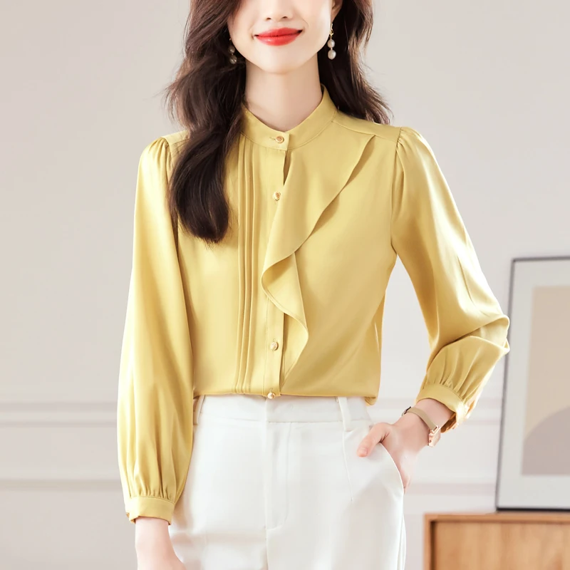 Женская шифоновая блузка с оборками элегантная повседневная свободная офисная