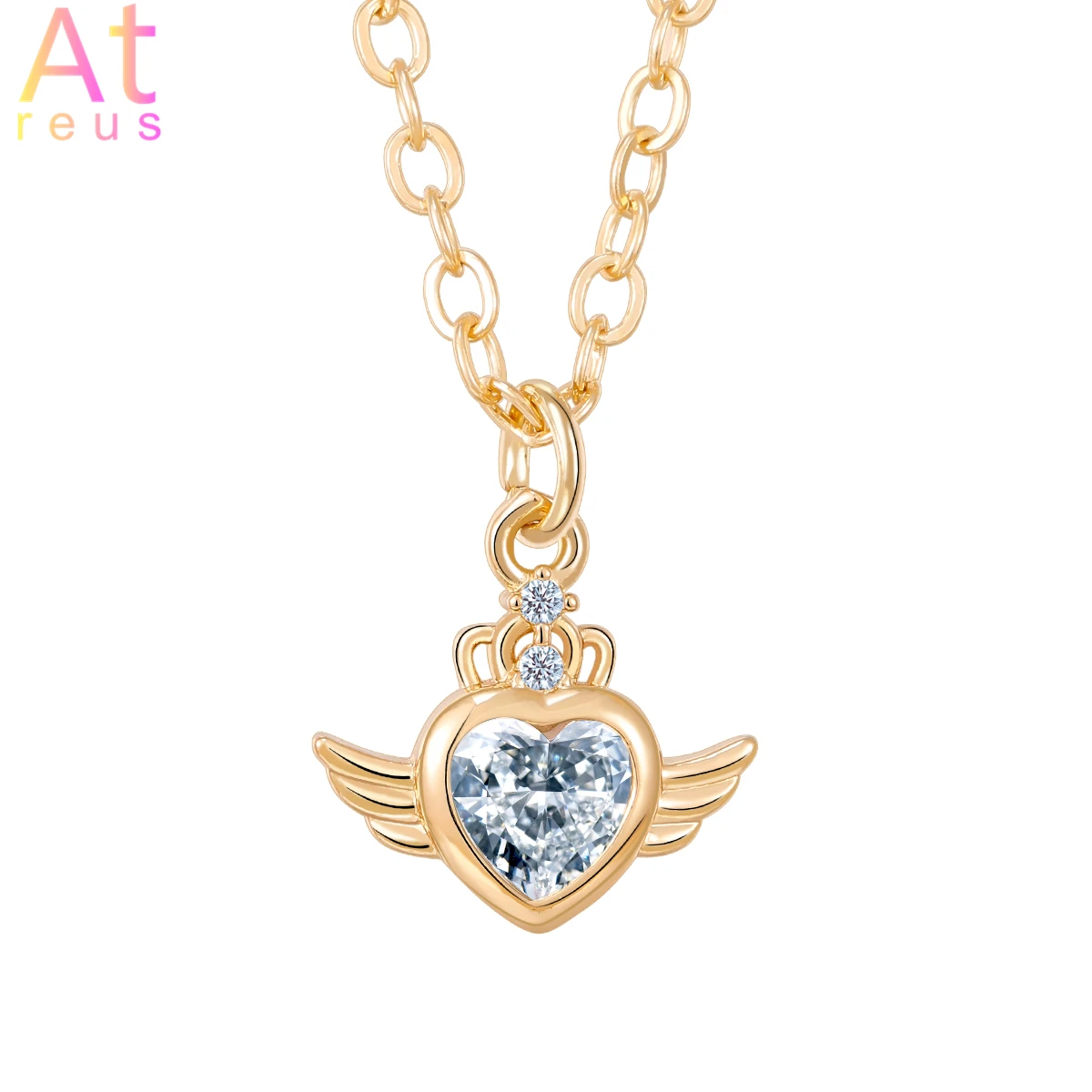 Купи Lovely Crown Heart Angle Wing Necklace For Women Luxury Shiny Cubic Zirconia Crystal Pendant Necklace Gold Plated Couple Jewelry за 89 рублей в магазине AliExpress