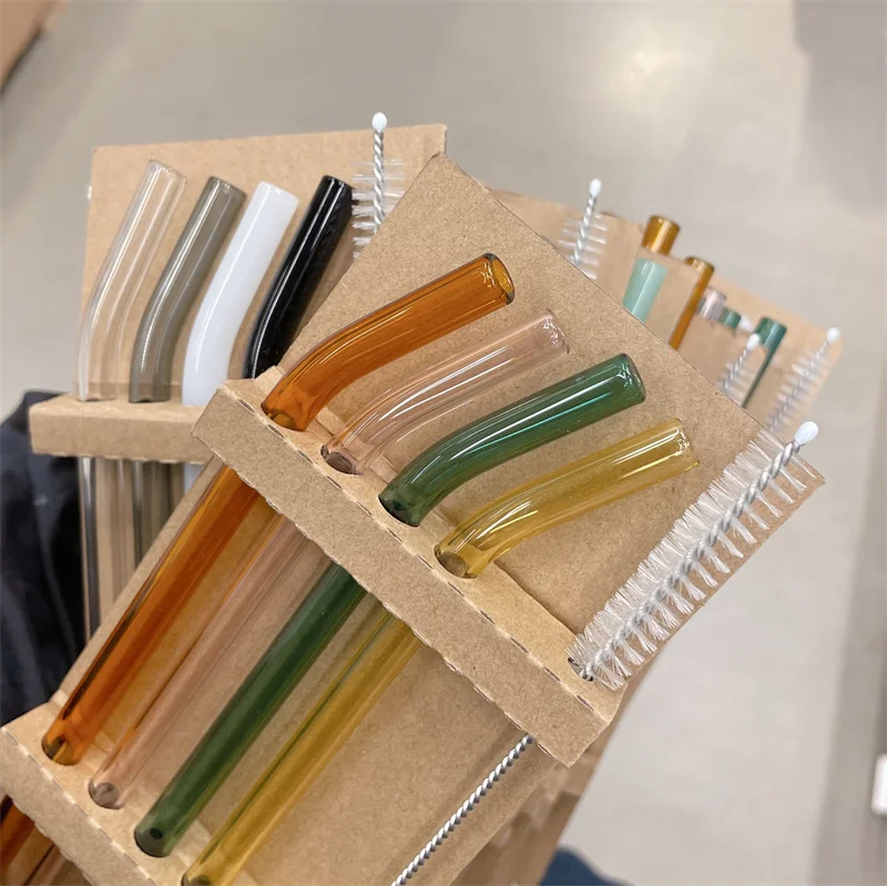 

4 шт., многоразовые стеклянные соломинки для молочных коктейлей