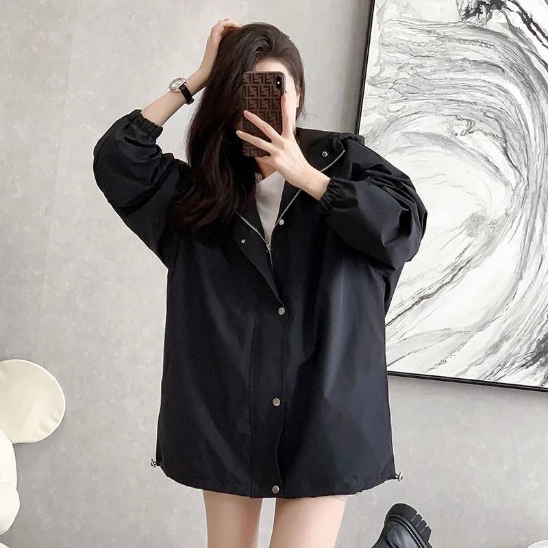 

Повседневный женский зеленый Тренч с капюшоном, модная уличная одежда, однотонный Женский Тренч на завязках с пуговицами и молнией