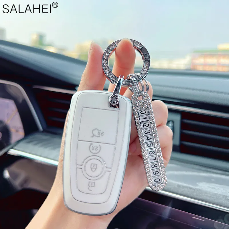 

Anti-lost Number Plate Keychain Car TPU Key Case Cover For Ford Fusion Mondeo Mustang Explorer Edge EcoSport Lincoln MKC MKZ MKX