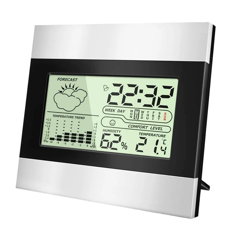 

Цифровой комнатный электронный термометр, Беспроводная метеостанция, измеритель влажности, температуры, даты, ЖК-дисплей, будильник