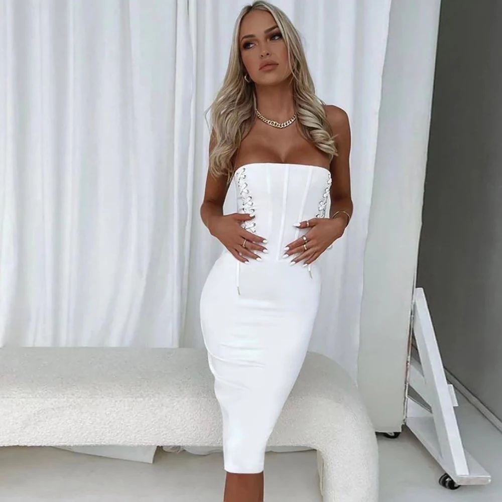 

Женское вечернее платье без бретелек, Белое Облегающее Платье с кулиской в стиле звезд, для клуба и вечеринки, для лета, 2022