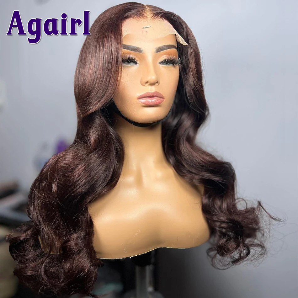 Dark Brown 13x6 Lace Frontal Body Wave Wig Transparent 13X4 Lace Front Wig 100%Human Hair Light Brown 5X5 Lace Closure Wig 200%