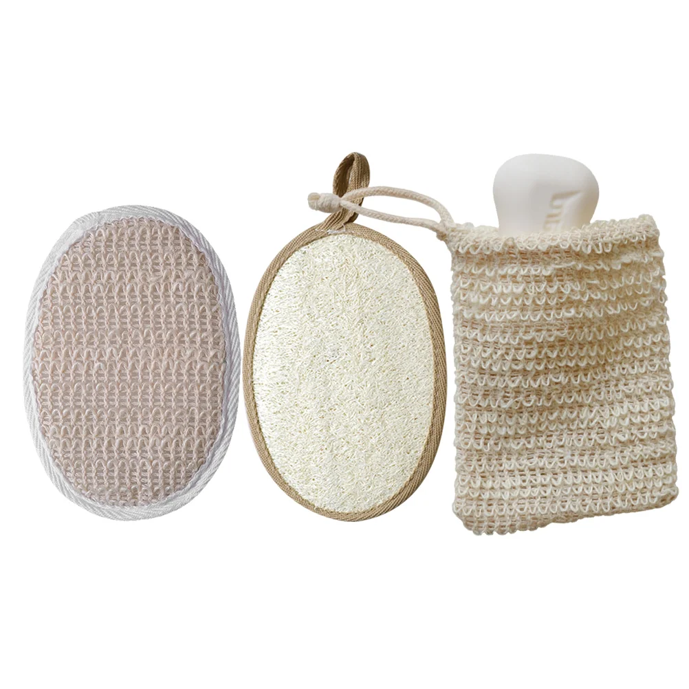 

3pcs Shower Exfoliating Loofah Pads Storage Hanging Bag Bathing Body Rubbing Scrubber for Home Sponges