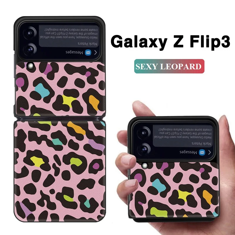 

Sexy Leopard Print Phone Case for Samsung Z Flip 3 Cover All-inclusive Shockproof PU Leather Shell for Galaxy Z Flip 3 Case