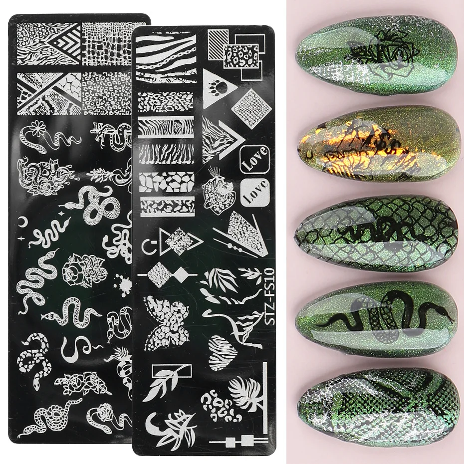 

Medusa Snake Girl Print Stamping Plates Wild Tiger Leopard Nail Art Template Lolita Bow Lace Style Plates for Manicure Stencil