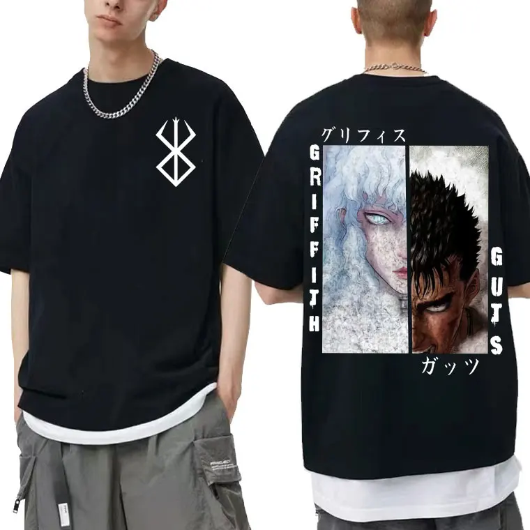 

Anime Berserk Guts Griffith Double Sided Print T Shirt Men Women Hip Hop Tee Summer Harajuku Oversized Tshirt Cool Manga T-shirt