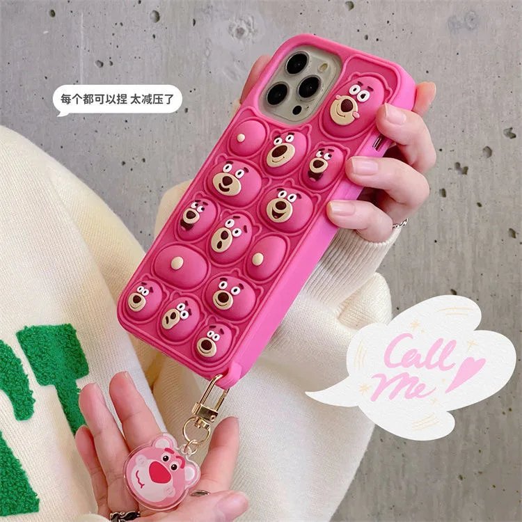 

Disney Kawaii Cartoon Lotso Phone Cases For IPhone 13 12 11 Pro Max XR XS MAX X Decompress Soft Silicone For Girls Y2k Case