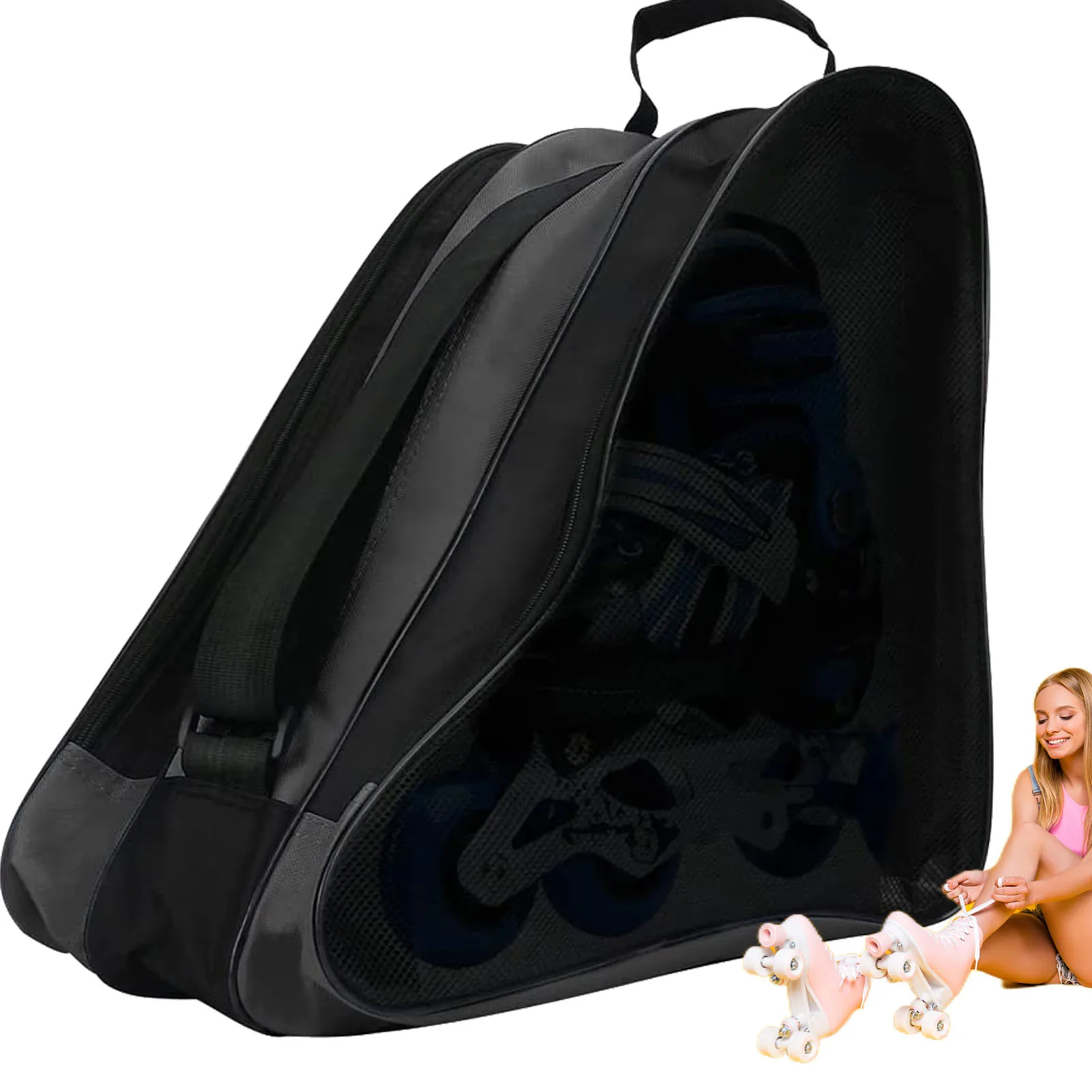 

MultiFunction Roller Skating Storage Bag Breathable Portable Triangle Ice Skate Bag with Adjustable Shoulder Strap 3 Compartment
