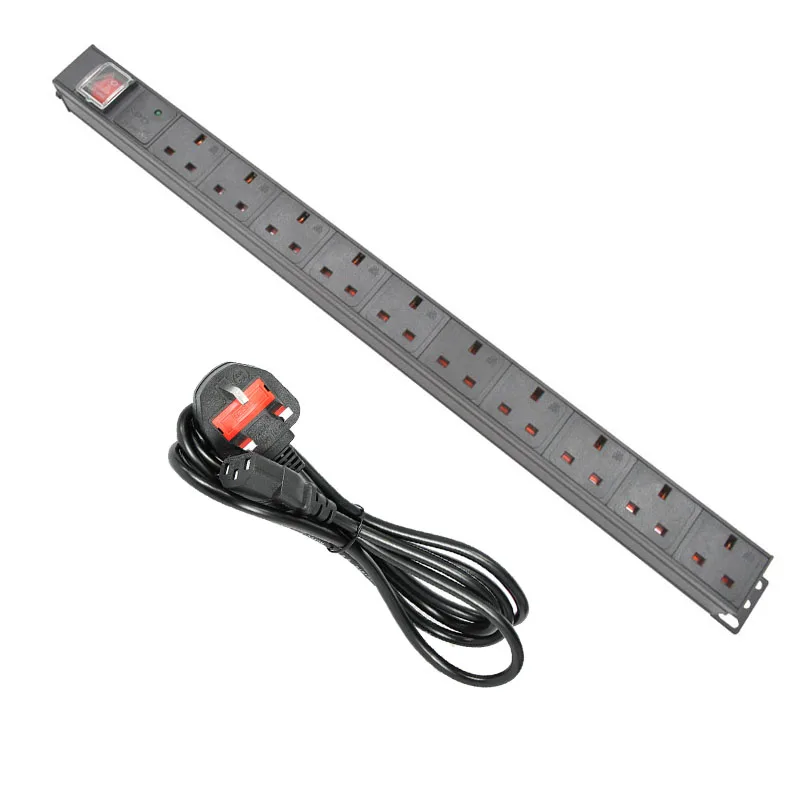 

PDU Power Strip Socket 10 way UK Standard aluminium alloy Outlets C14Interface 13A Lightning protection