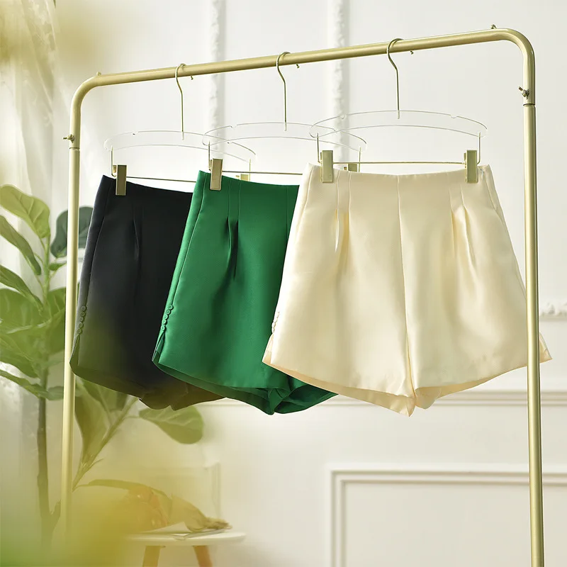 

Women's A-line Shorts Thin Silk Wool High Waist Hot Pants Summer New White Black Green