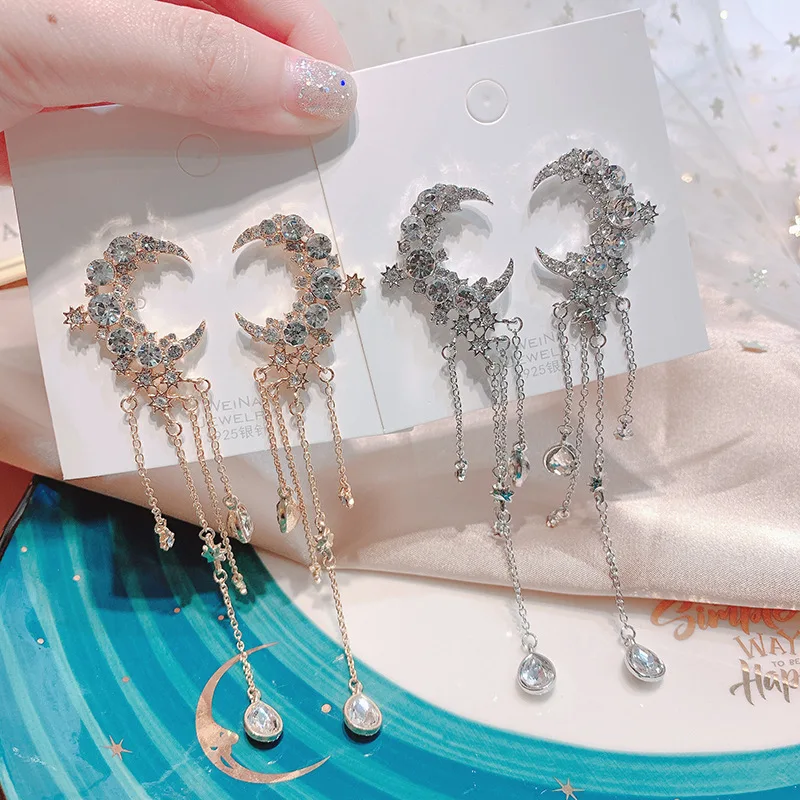 Винтажные длинные серьги в стиле бохо в стиле барокко Звезда Луна Стразы с бахромой кристаллами для женщин Роскошные