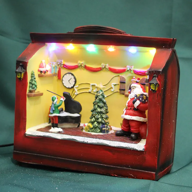 

Чемодан из смолы с рисунком Санта-Клауса или рождественских деревьев, рождественские украшения, светящиеся строительные предметы для комнаты