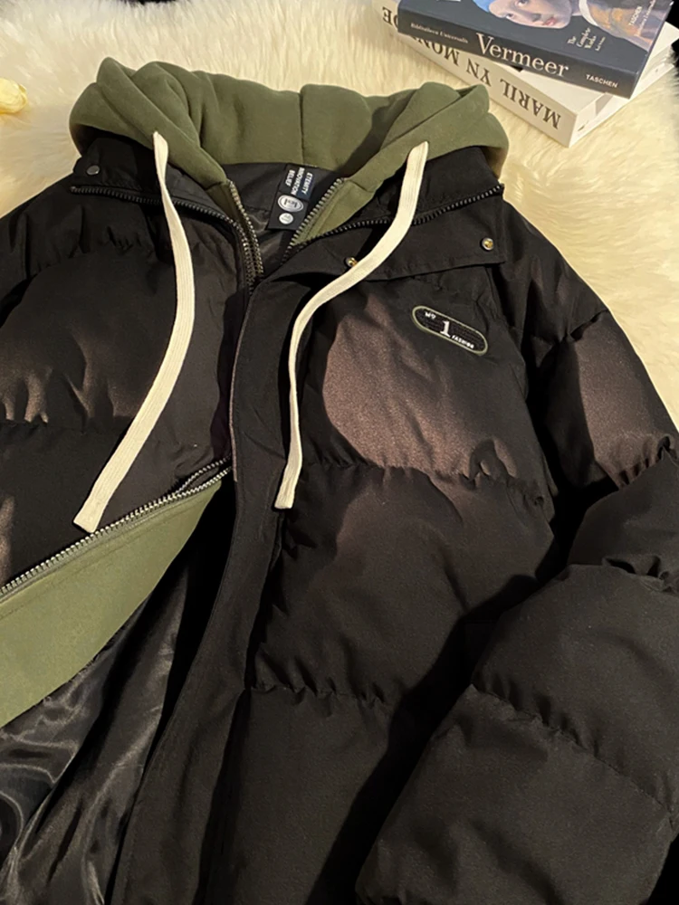 Hood Warm Cotton-Padded Coat for Men Winter 2024 New Gray Hong Kong Sle Plus size Loose Cotton-padded jacket Jacket